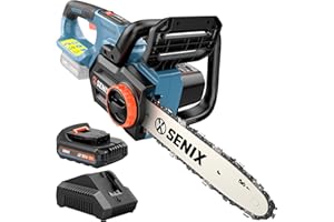 SENIX Chainsaw Cordless, 20V 10" Battery Chainsaw, Brushless Chain Saw, Includes 2.5Ah Battery & Charger, Garden Tool for Tree, Pruning, Branch Cutting, Yard, Fathers Day Gift, Tool-Free,CSX2-M