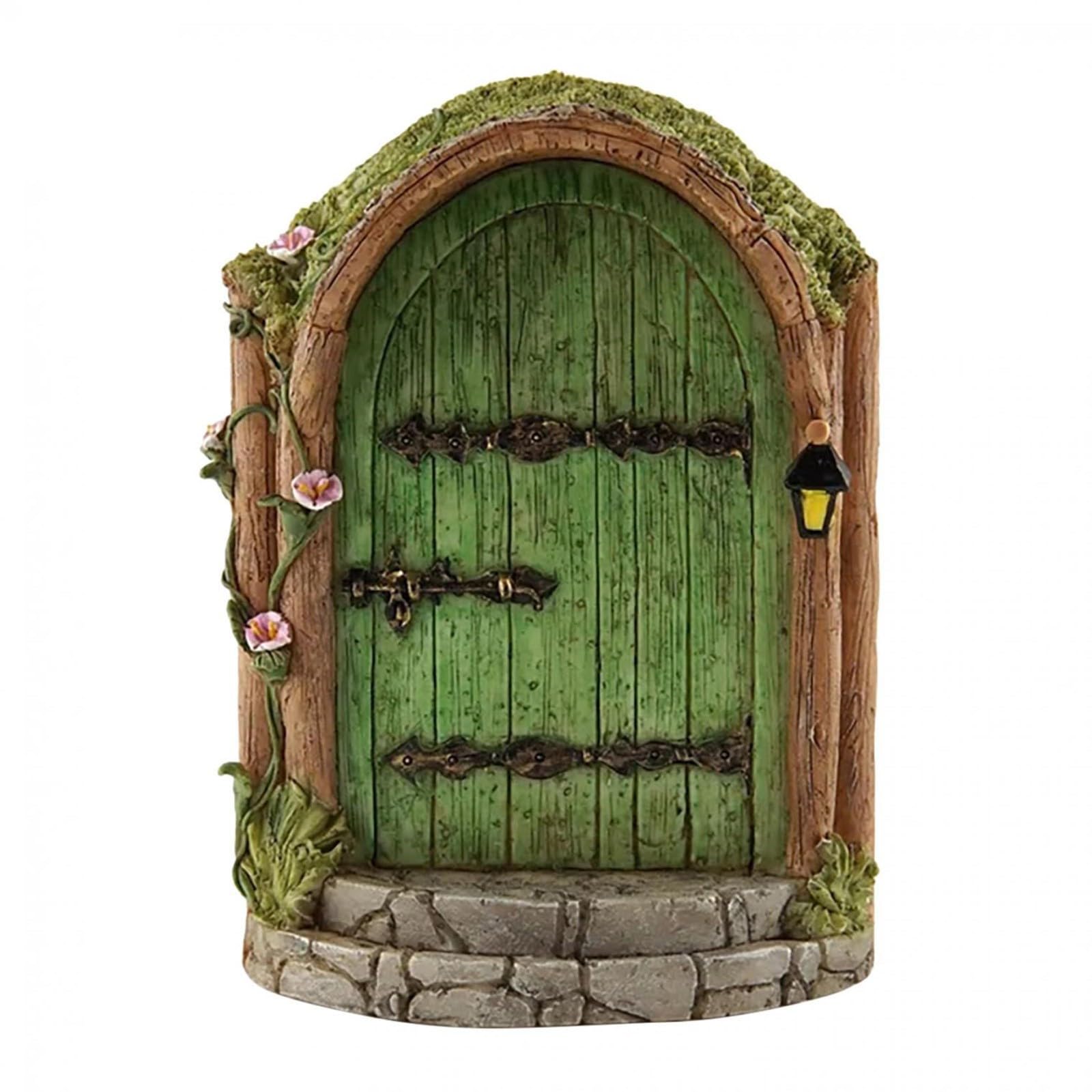 Green Fairy Door Wooden Miniature Fairy Garden Doors Outdoor Mini Fairy Gnome House Accessories for Tree Trunk Ornaments Garden Miniatures,Garden Sculptures and Statues Garden Sculptures and Statues