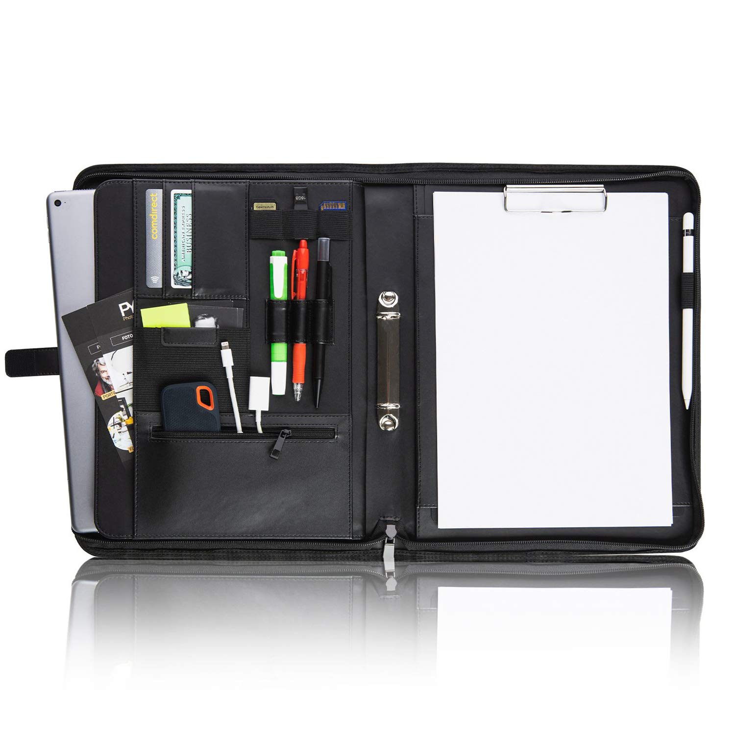 Vebon® A4 Paris Ring Binder I Zip + Document Holder + Laptop Pocket I Extra Storage I PU Leather Black
