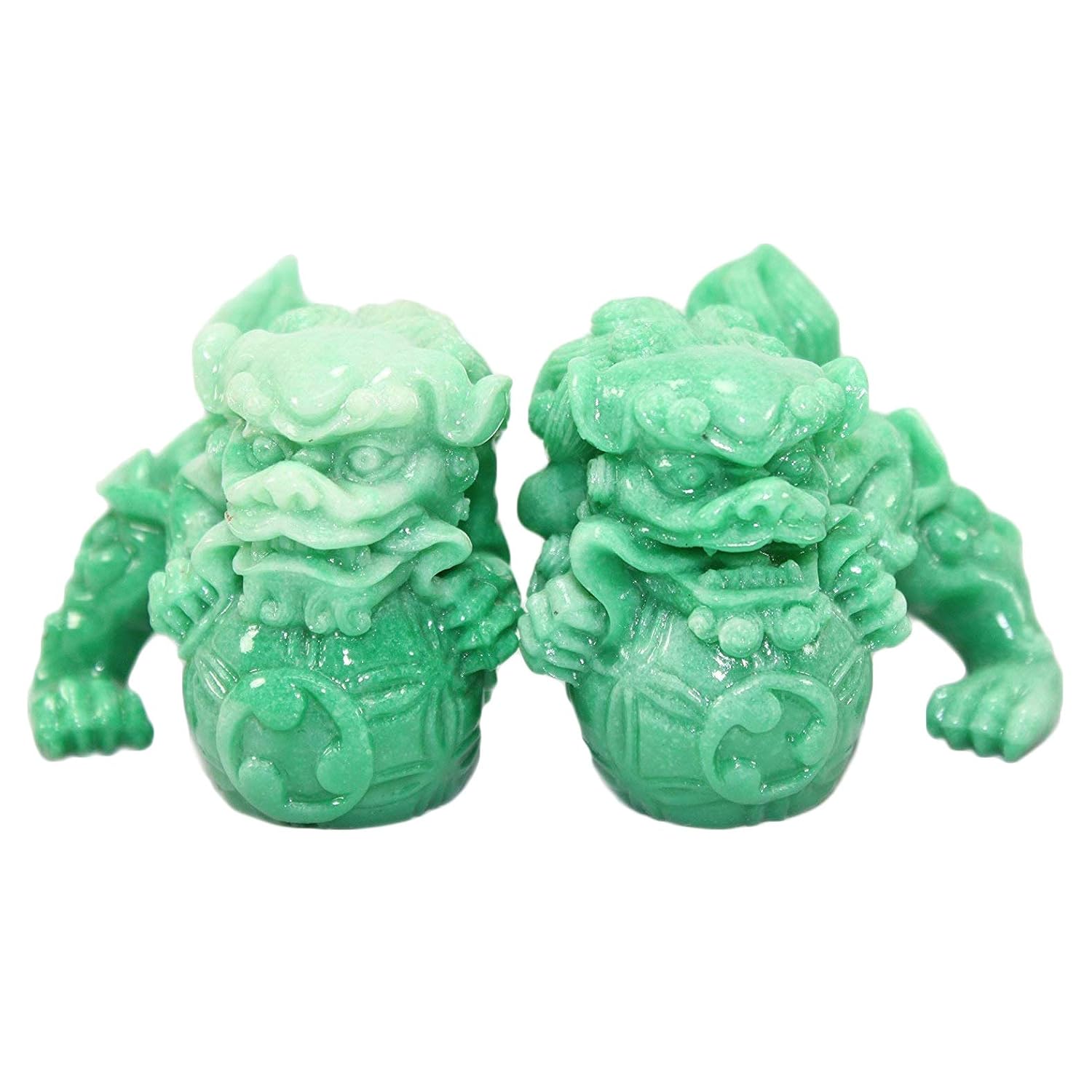 Feng Shui Pair of 2" Green Fu Foo Dogs Guardian Lion Wealth Protection Statue Figurine Paperweights Housewarming Congratulatory Gift US Seller