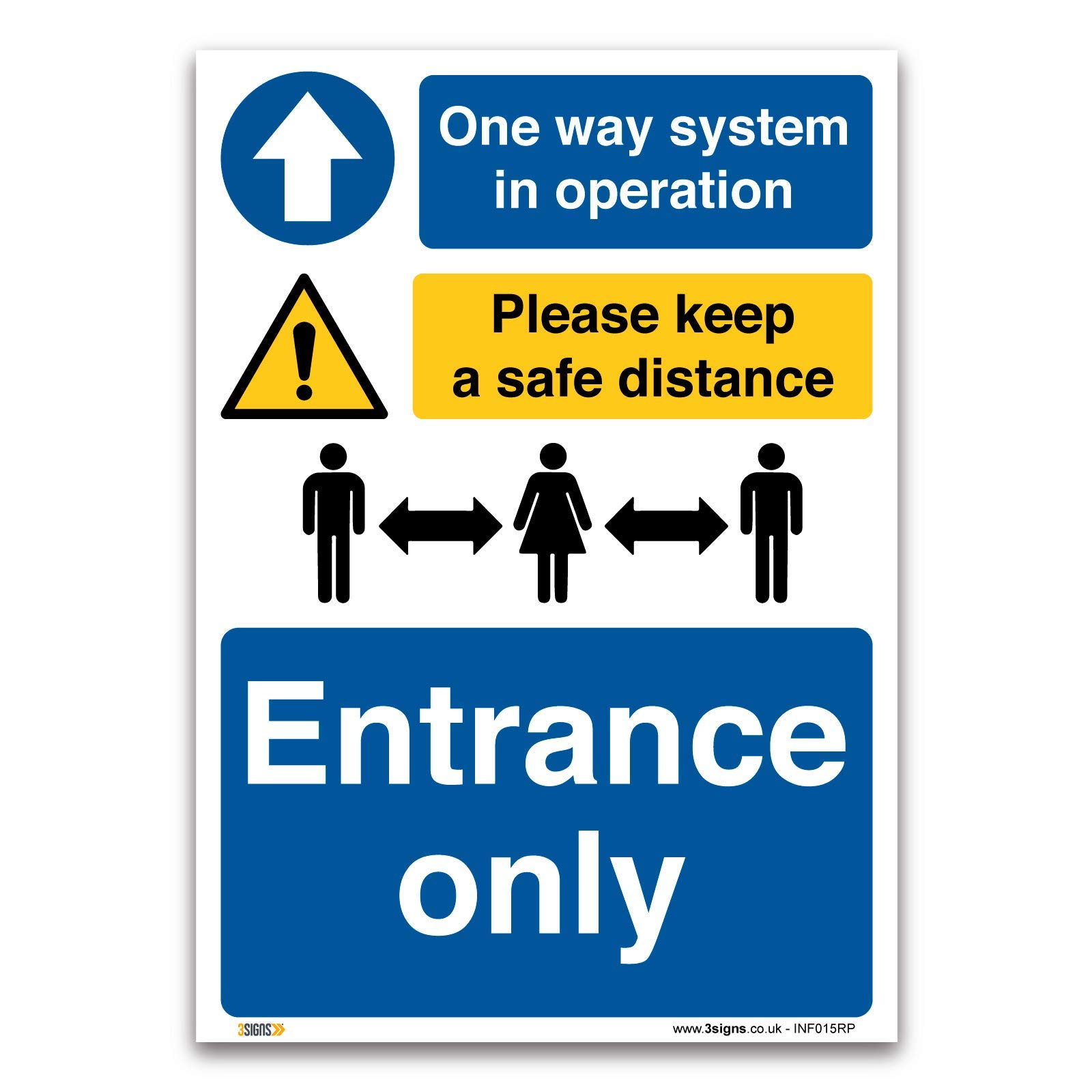 Entrance Only, One way system in operation Sign, Social distancing, A4 297x210mm, 1mm Rigid Plastic, Mandatory Virus Protection Safety
