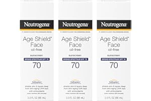 Neutrogena Age Shield Face Oil-Free Sunscreen Lotion with Broad Spectrum SPF 70, Non-Comedogenic Moisturizing Sunscreen to Help Prevent Signs of Aging, PABA-Free, 3 fl. oz (Pack of 3)