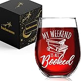 Innfueunun Book Lovers Wine Glass Gift Funny Wine Glass Gifts for Women - My Weekend Is ALL Booked Bookish Gift for Readers, Funny Christmas Birthday Gifts for Book Club Lovers Readers