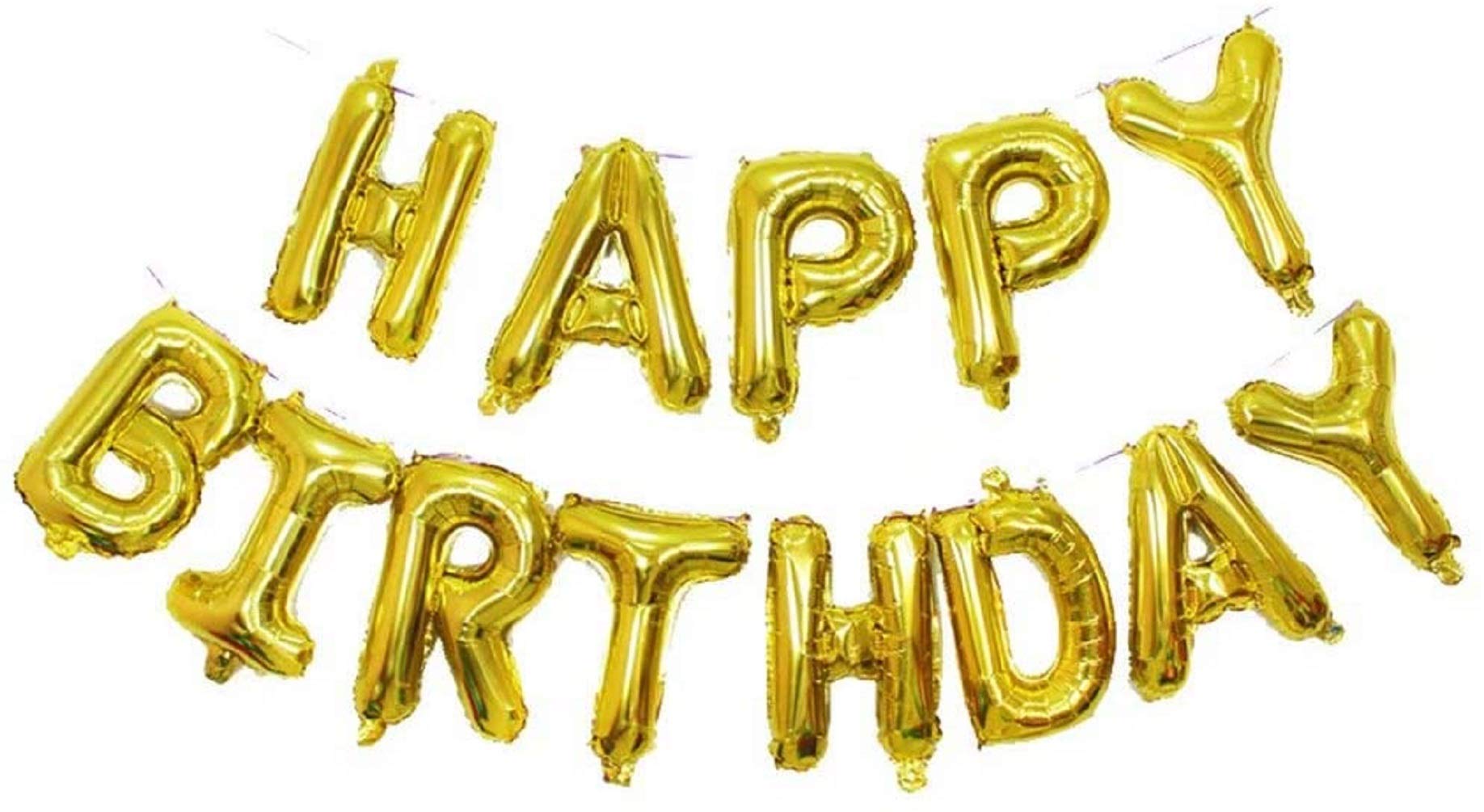 16 Inch Self Inflating Birthday Banner - Happy Birthday Balloons Bunting Banner Hanging Foil Balloon with Straw and Ribbon (Gold) โ image 1