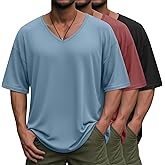 JoyMotion 3 Pack Men's Oversized T-Shirts Baggy Short Sleeve Shirts V Neck Loose Fit Summer Basic Tees Casual Workout Tops