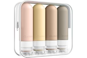 Quatish Travel Bottles for Toiletries, Original Patented Leak Proof Travel Size Containers, 3 oz Tsa Approved Silicone Shampoo and Conditioner Bottles, 4 Pack, Brown