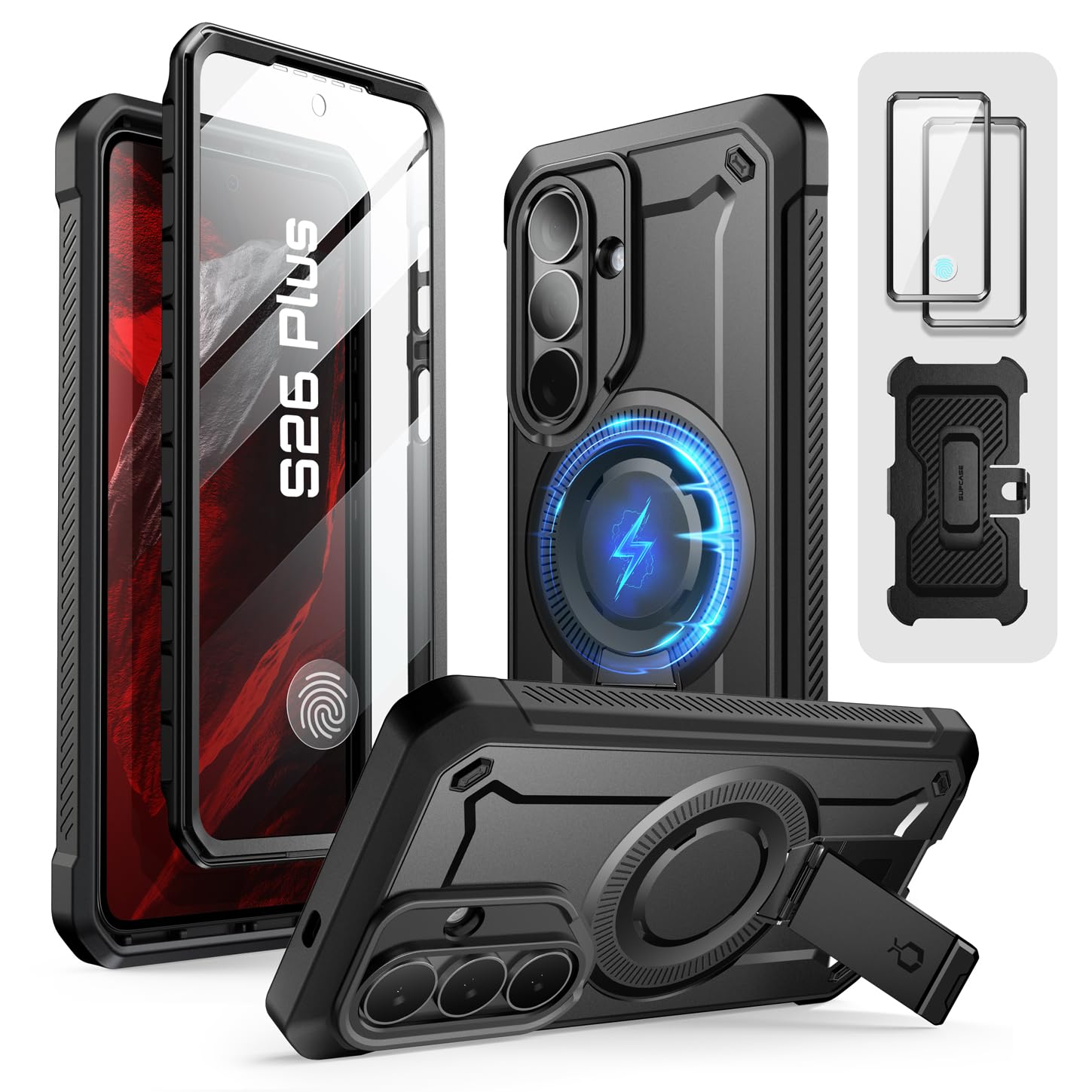 SUPCASE for Samsung Galaxy S26 Plus Case with Stand (UB Pro Mag), [2 Front Frames] [Compatible with MagSafe] [Built-in Screen Protector & Belt-Clip] Protective Phone Case for Galaxy S26 Plus, Black