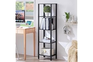 YUFAM 54in Tall Bookshelf 5-Tier Small Narrow Bookcase, Skinny Book Shelf for Small Space, Farmhouse Slim Shelf with Storage, Wood Freestanding Display Thin Bookshelves for Living Room, Office, Black