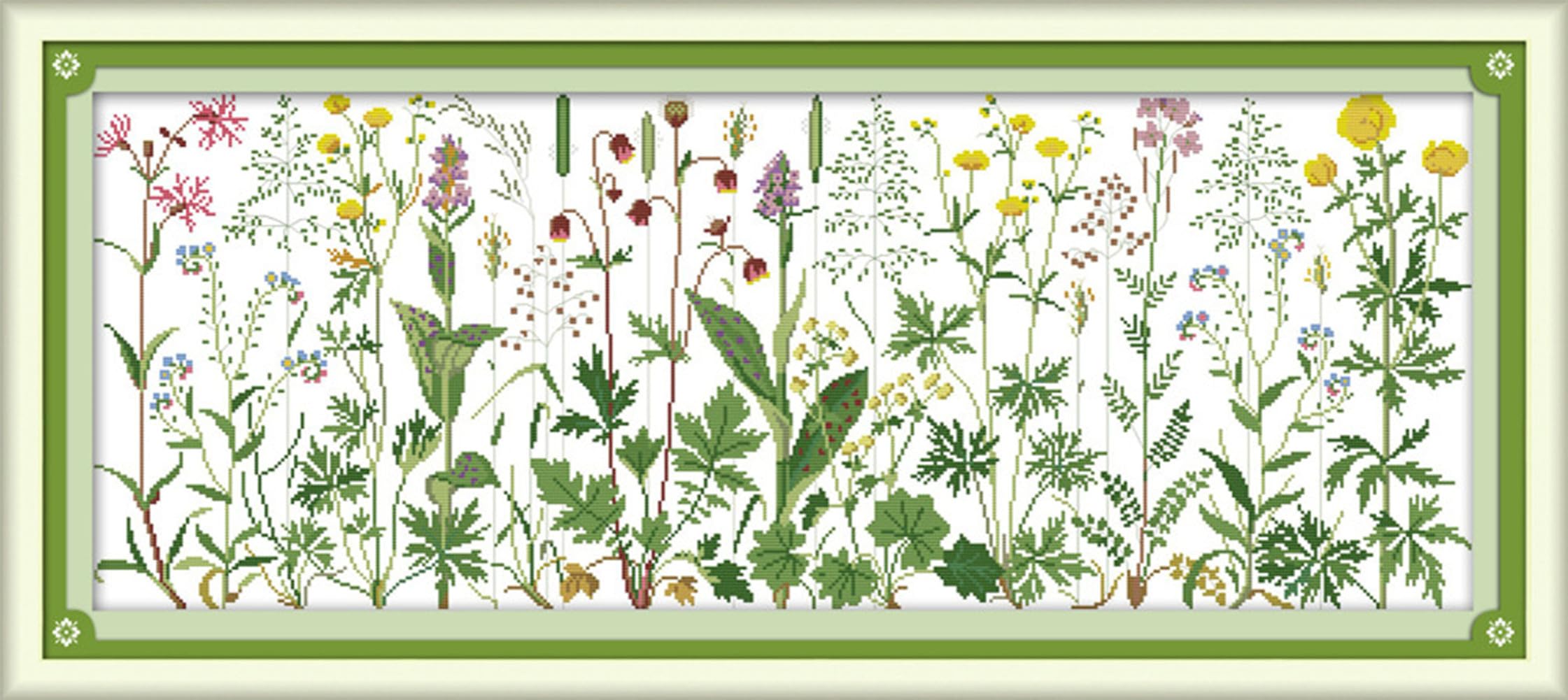 ABEUTY Cross Stitch Kits for Adults Beginners Pre Printed or NOT, Flowers on The Lawn DIY 14 Count Embroidery Sewing Starter Kit Stamped or Unstamped Needlework Home Decor (Stamped, Flowers)