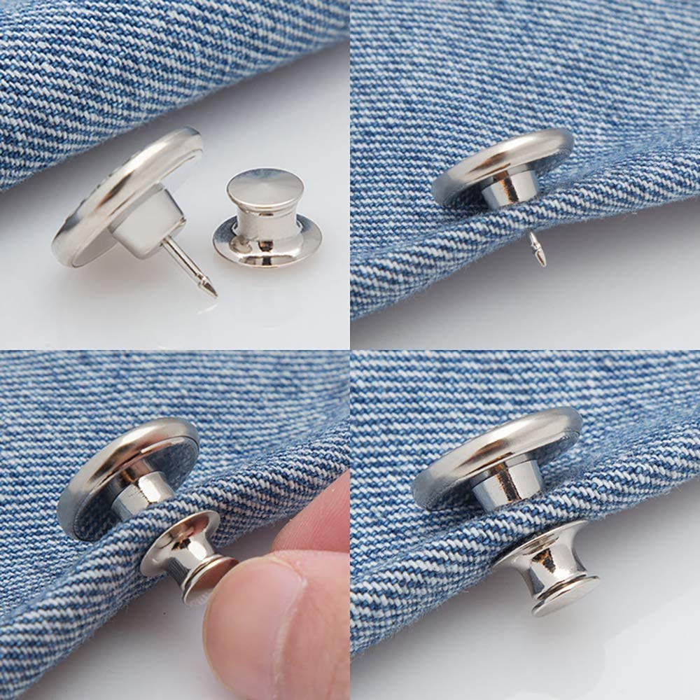 6PCS Perfect Fit Instant Button, Instant Buttons, Jean Replacement Buttons Removable Button No Sew Buttons to Extend or Reduce an Inch to Any Pants Waist in Seconds!