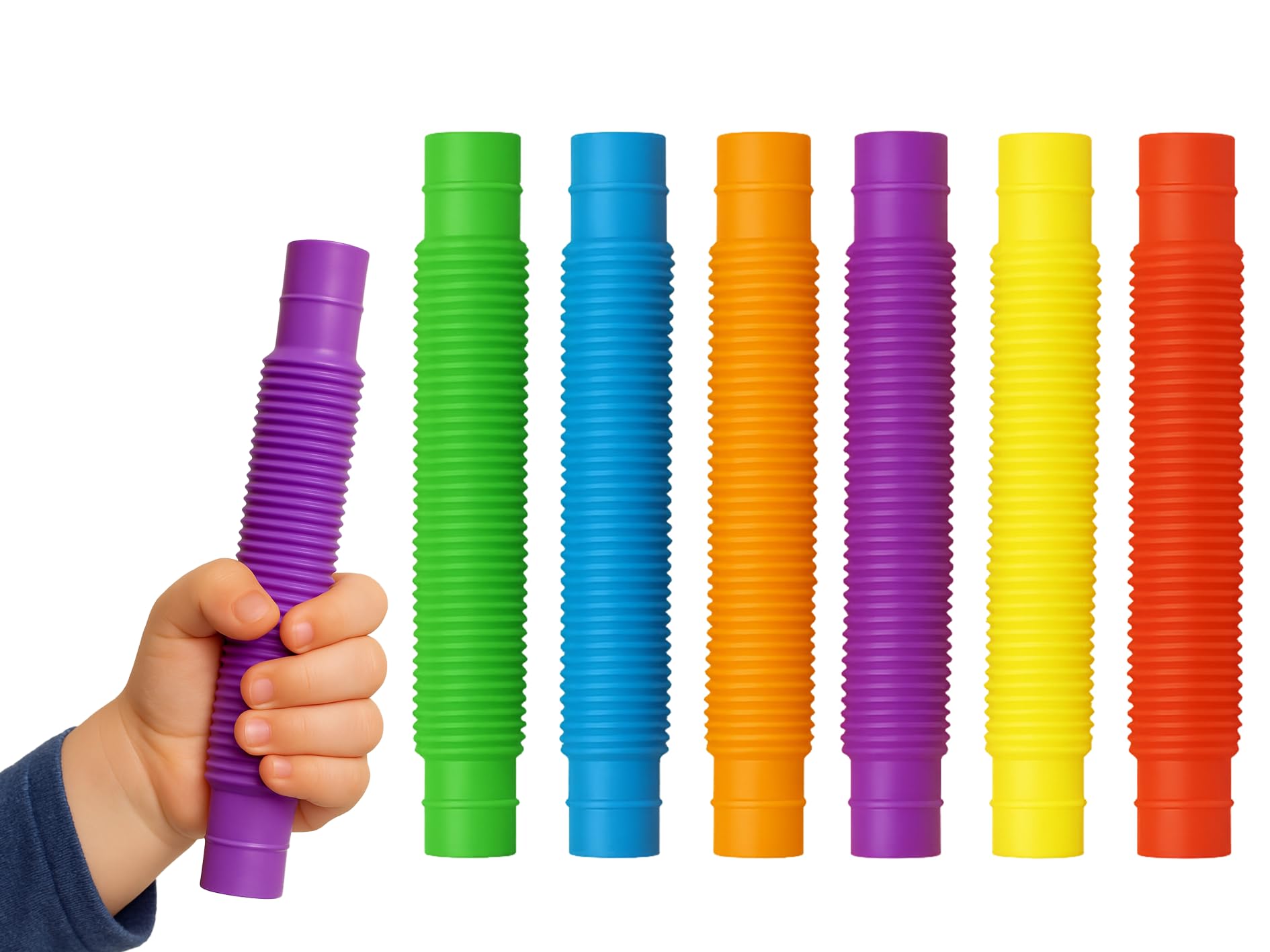 Storm&Lighthouse 6x Pop Tubes Small Connecting Pipes Bendable Stretch Fidget Toys for Kids & Adults Sensory Noisy Pull Tubes for ADHD