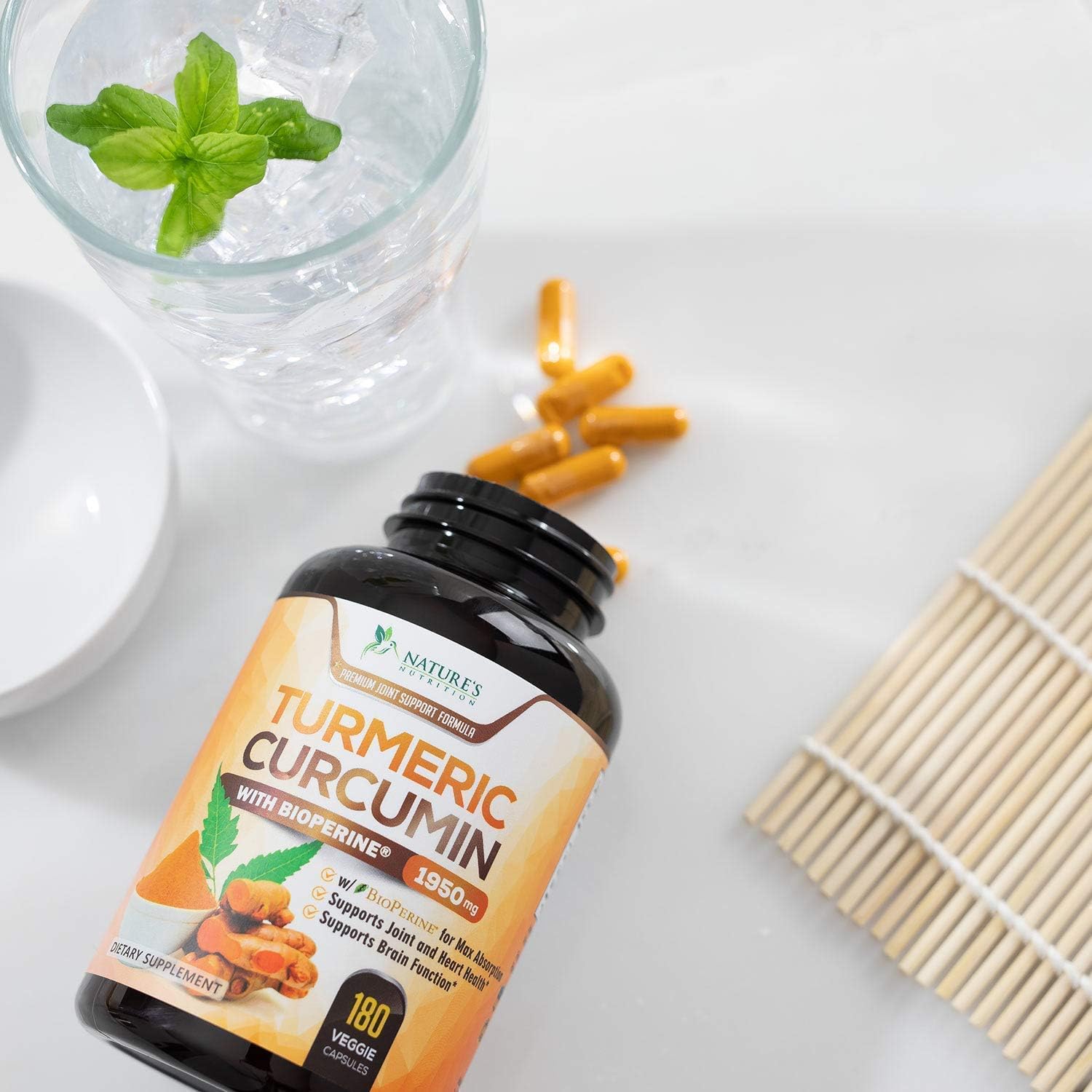 Turmeric Curcumin with BioPerine 95% Curcuminoids 1950mg with Black Pepper for Best Absorption, Made in USA, Most Powerful Joint Support, Turmeric Supplement Pills by Natures Nutrition - 180 Capsules: Health & Personal Care