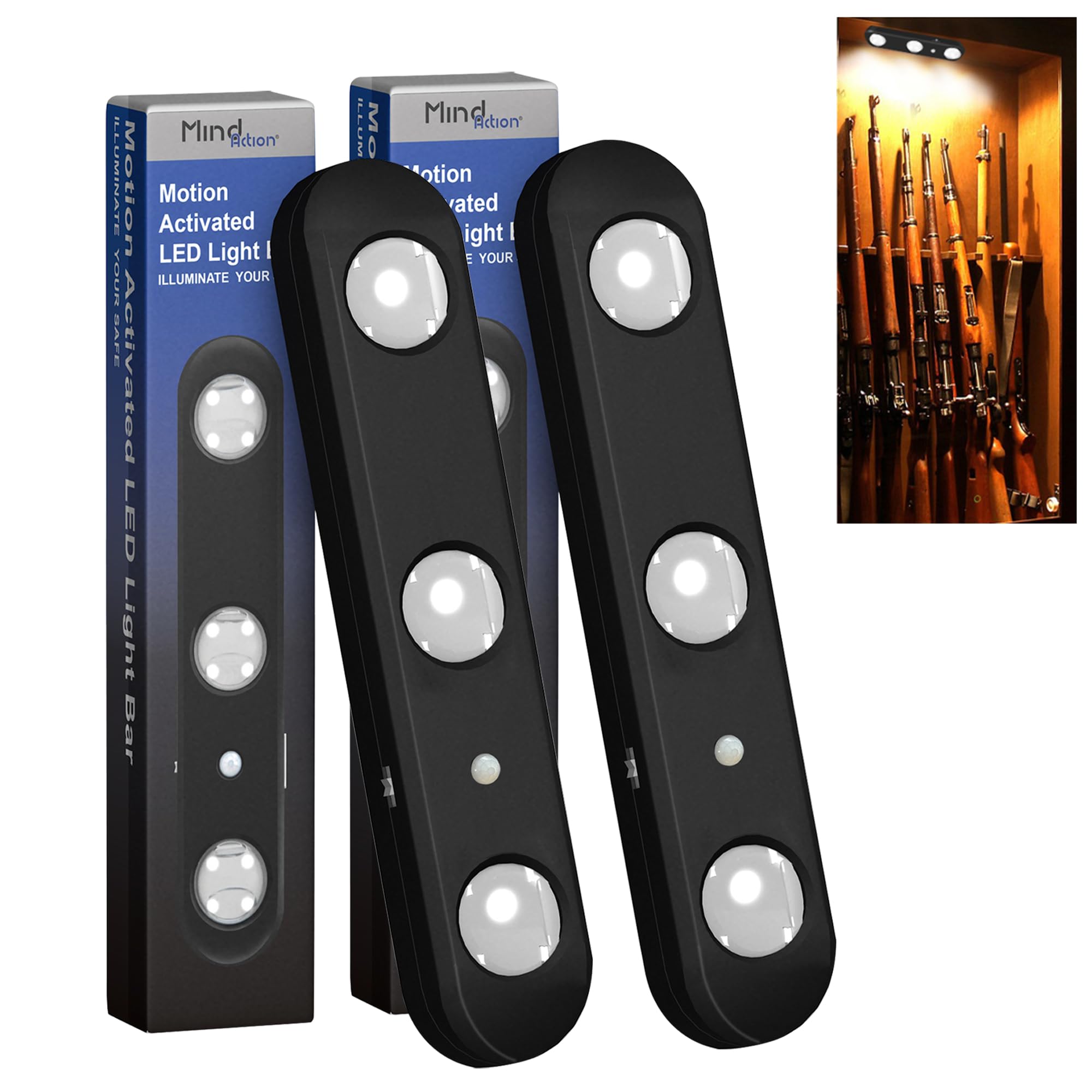 Photo 1 of Mind&Action  Safe Lights, LED, 12 Bulbs, Motion Activated, Rotatable, Battery Powered (Black 2 Pack)