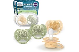 Philips Avent Ultra Soft Pacifiers - Orthodontic Design, for Babies 6-18 Months, Flexible Shield, Silicone Symmetrical Nipple, BPA-Free, 2 Sterilizing Cases, 4 Pack, SCF091/52