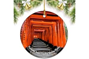 UMSUFA Japan Fushimi Inari-Taisha Shrine Kyoto Christmas Ornaments for Tree Ceramic Pendant Double Sided Ornament Decor Xmas Gifts Porcelain Travel Souvenirs