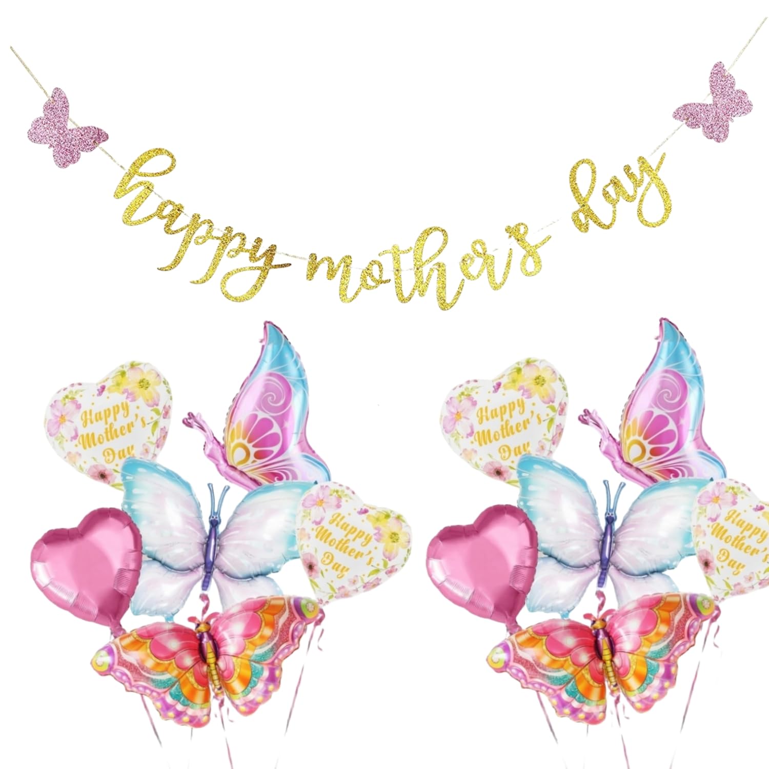 Photo 1 of 16" Best Mom Ever Balloons Set Happy Mother's Day Balloon Set for Mother's Birthday Mother's Day Party Events (BLUE BUTTERFLY W. BANNER)