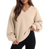 Ficerd Women's Oversized V Neck Loose Sweatshirts | Long Sleeve Fleece Pullover, Casual Thermal Soft Fall Tops, Drop Shoulder Comfy Stretchy Vacations Sports Shirts