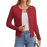 GRACE KARIN Women's Lightweight Fall Cardigan, Long Sleeve Knit Crop Sweater Trendy, Button Open Front Crewneck Jacket
