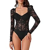 Allegra K Women's Bodysuit Corset Tops Long Sleeve See Through Sheer t Shirt