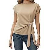 Zhiyouni Women's Summer Tie Tops 2026 Short Sleeves Crewneck Dressy Casual Business Shirt Tops Blouses