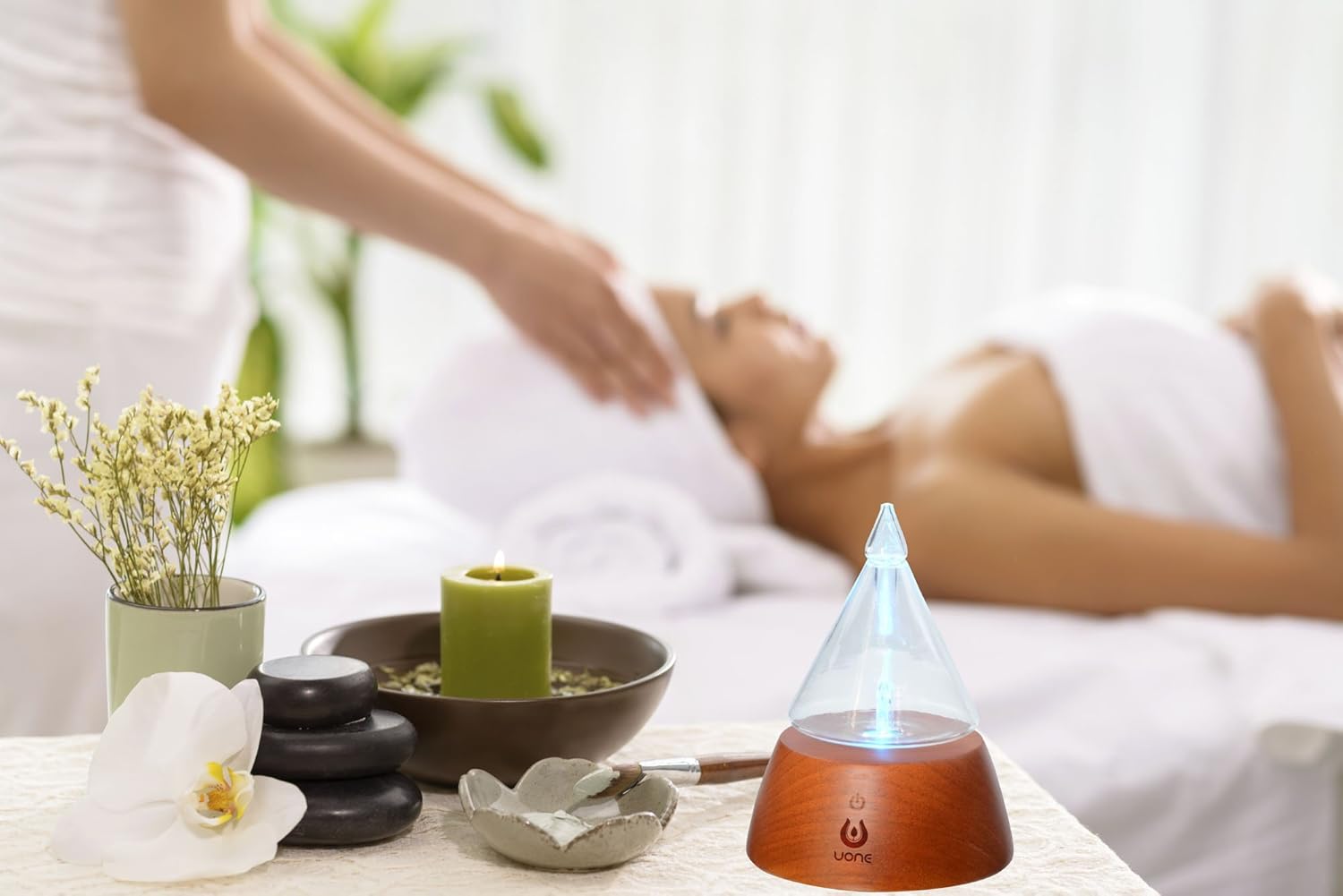 UONE Essential Oil Diffuser for Aroma Nebulizing, Waterless Aromatherapy Nebulizer - with Touch Button, Timer and 7 Color Changing LED lights, No Heat, No Water, No Plastic - Handmade Wood and Glass. : Beauty