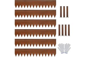 Worth Garden 6 Pack Cor-Ten Steel Landscape Edging w/Rust Patina Finish - 40" L x 8" H Strips - Hammer-in 14-Gauge Metal Corten Edging Border w/ 7 Clips & Gloves - Edge for Lawn Yard (20Ft Total)