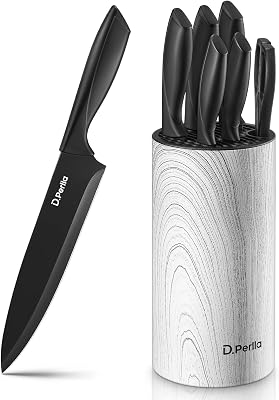 Messerblock Set, 7-tlg Scharf Edelstahl Messerblock mit Messer, Ergonomischer und Rutschfester Griff, Abnehmbar für einfache Reinigung, Für alle Küchenmesserset, Schwarz
