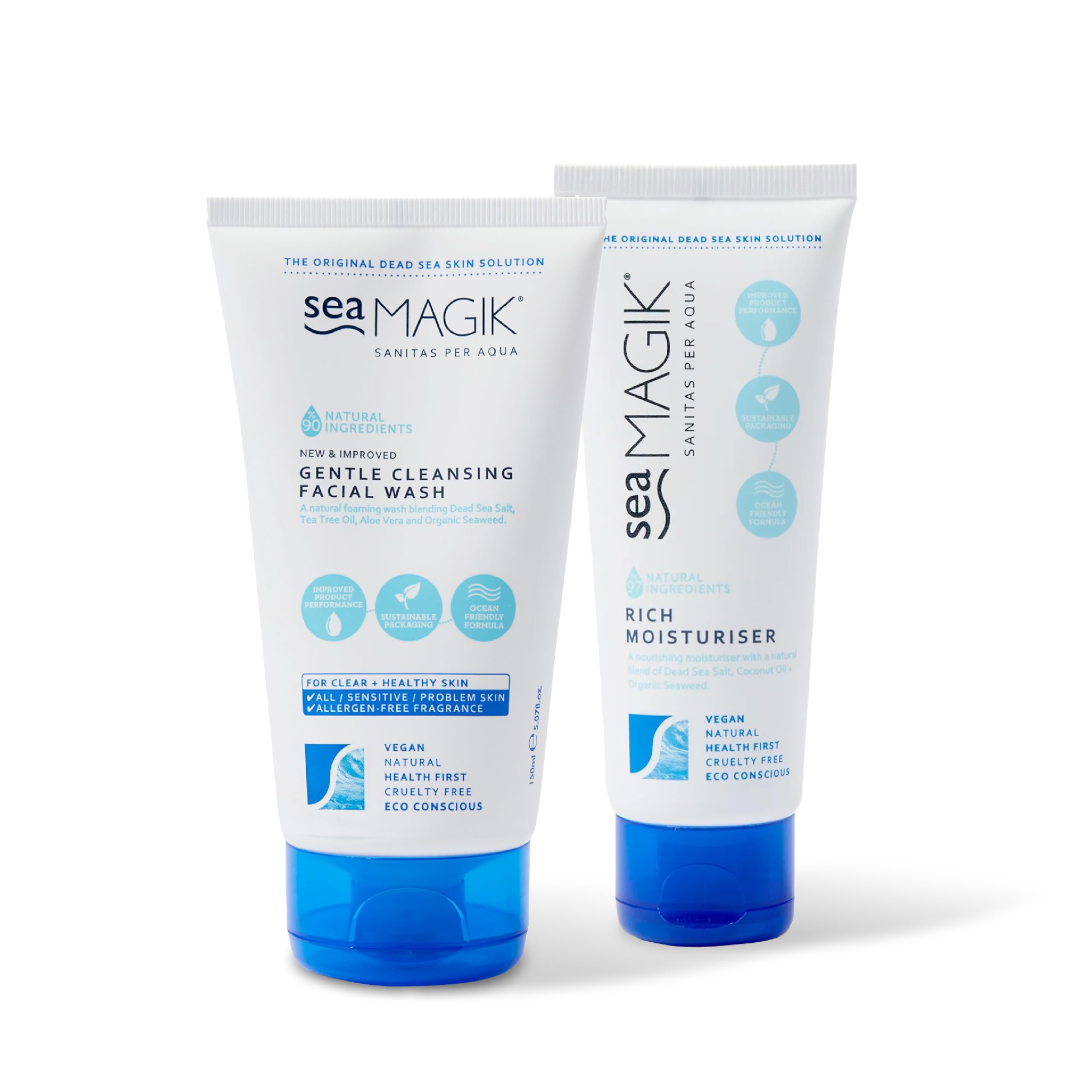 Sea Magik - Face Wash and Lotion for Dry, Sensitive, and Oily Skin, Allergen-free Fragrance, Daily Hydrating Treatment, Removes Impurities, Vegan, Cruelty Free (150ml + 75ml)