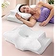 Cervical Neck Support Pillow for Side Sleepers, Orthopedic Contour Memory Foam Pillow for Neck Relief, Ergonomic Sleeping Pillow for Back and Stomach Sleepers, Cooling Pillow for Sleeping, White