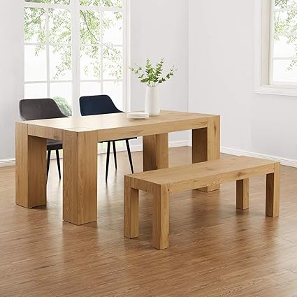 Cherry Tree Furniture Giles Oak Effect 180 Cm Dining Table And Bench Set Amazon Co Uk Kitchen Home