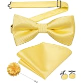 Hi-Tie Bow Ties for Men Pre-Tied Pocket Square with Cufflinks Mens Bowtie Sets for Wedding Formal Party