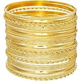 RINTOLER 16Pcs Gold Bangle Bracelets for Women - Multi Layer Stackable Textured Bracelets Boho Jewelrys Set.