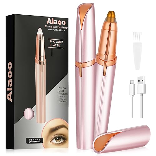 Alaoo Eyebrow Trimmer for Women, Rechargeable Portable Eyebrow Shaper Painless Electric Facial Hair Remover Shaver for Brows Face Cheek Lips Fuzz, Rose Gold