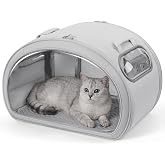 Pecute Cat House with Transparent Window, Cat Bed with Foil Insulation,Gray | Foldable Cat Houses for Indoor, Kitten Bed for All Seasons, The Transparent Window Allows the Cat to Observe the Outside