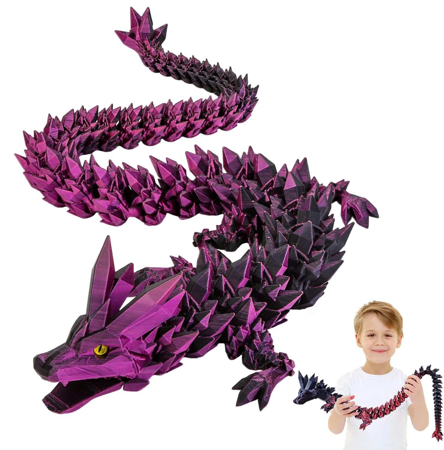 3D Printed Dragon Toys with Eyes - 24 inches Dazzling Gradient Crystal Wyrm, Bendable and Flexible Big Fidget, Articulated Gem Serpent Figure for Home Office Decor, Easter Gifts for Kids — image 1