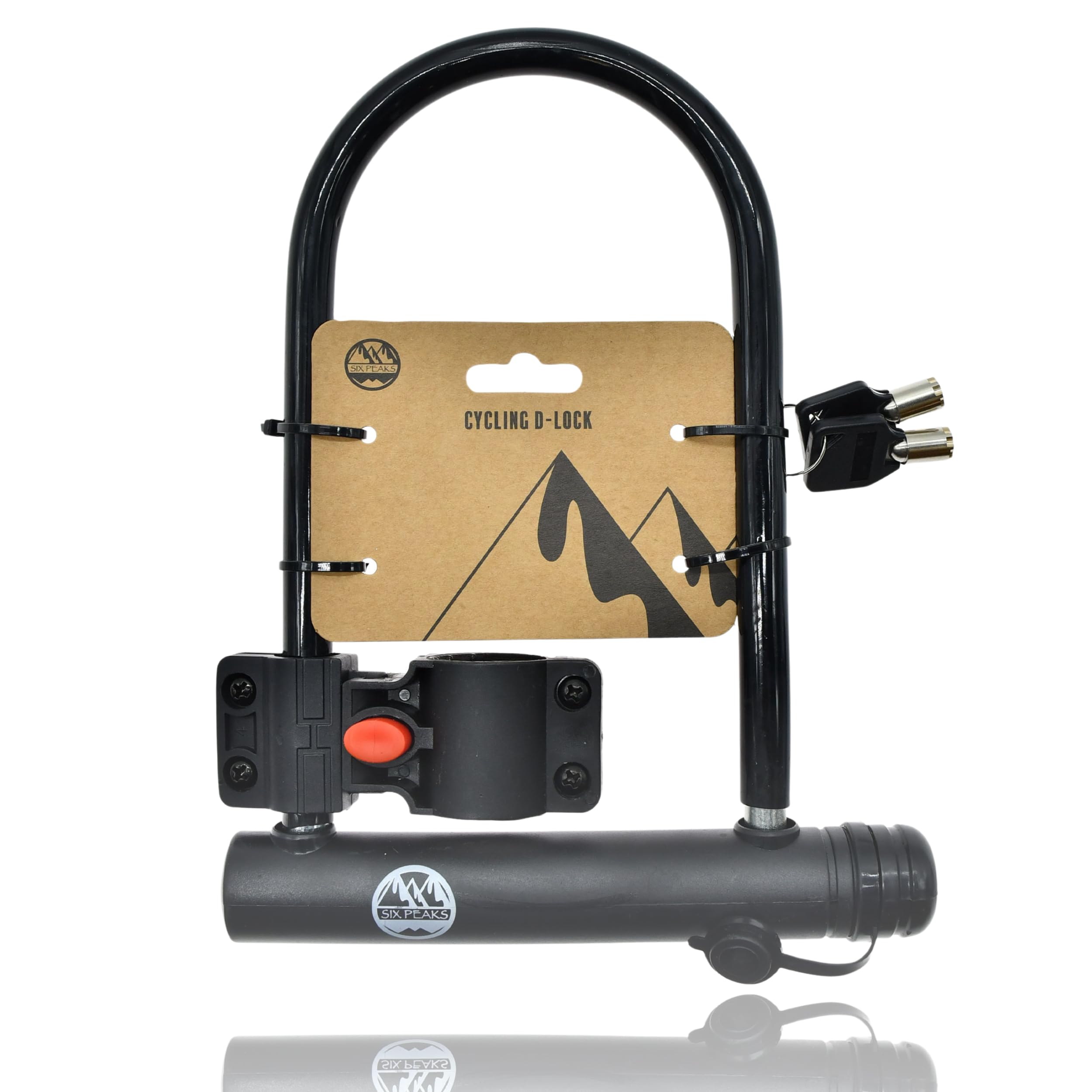 Six Peaks Cycling D-Lock, Heavy-Duty Weather-Resistant, U Shape Bicycle Security System with Robust Design and Secure Key Mechanism, Black, 18.5 x 25 cm