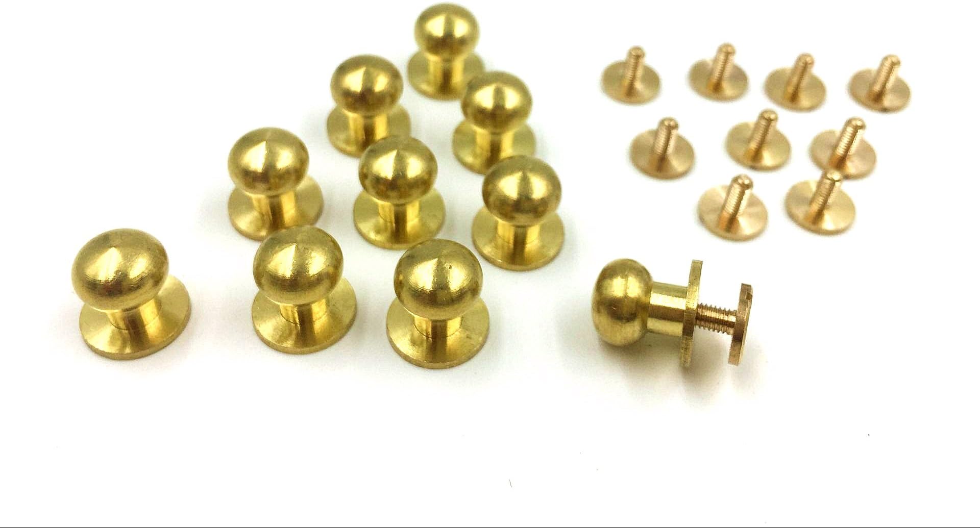 10-Pack 9mm Sam Browne Solid Brass Button Studs, Leather Craft Belt Chicago Screw Solid Brass Nail Stud Wallet DIY (9mm)