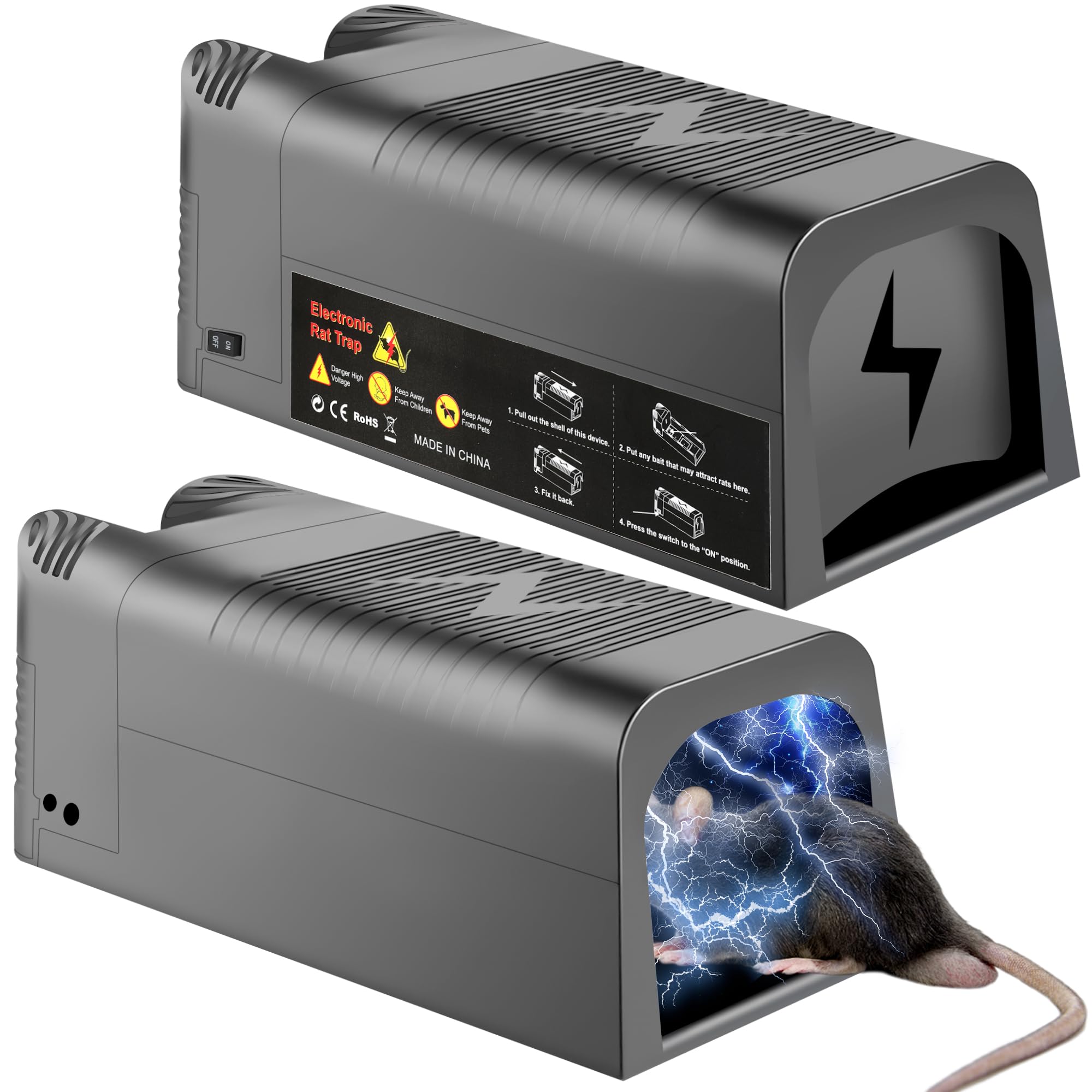 Photo 1 of 2 Pack Electric Mouse Traps Zappers with Powerful Voltage - Electric Rat Mice Traps Rodent Humane Killer Zappers No Touch Indoor Mouse Traps for Rat Mice Home Kitchen Garage Attic 10.25" x 4" x 3.8"