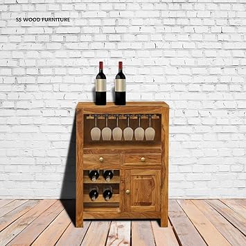 SS WOOD Furniture Sheesham Wood Bar Unit with Storage for A Dapper