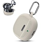 Clangpeony Silicone Case for JOYROOM OE3 Clip-On Earbuds, Shockproof Scratch-Resistant Skin Protective Cover with Keychain, for OE3 Clip-On Earbuds Wireless Open Headphones Washable Case Off-White