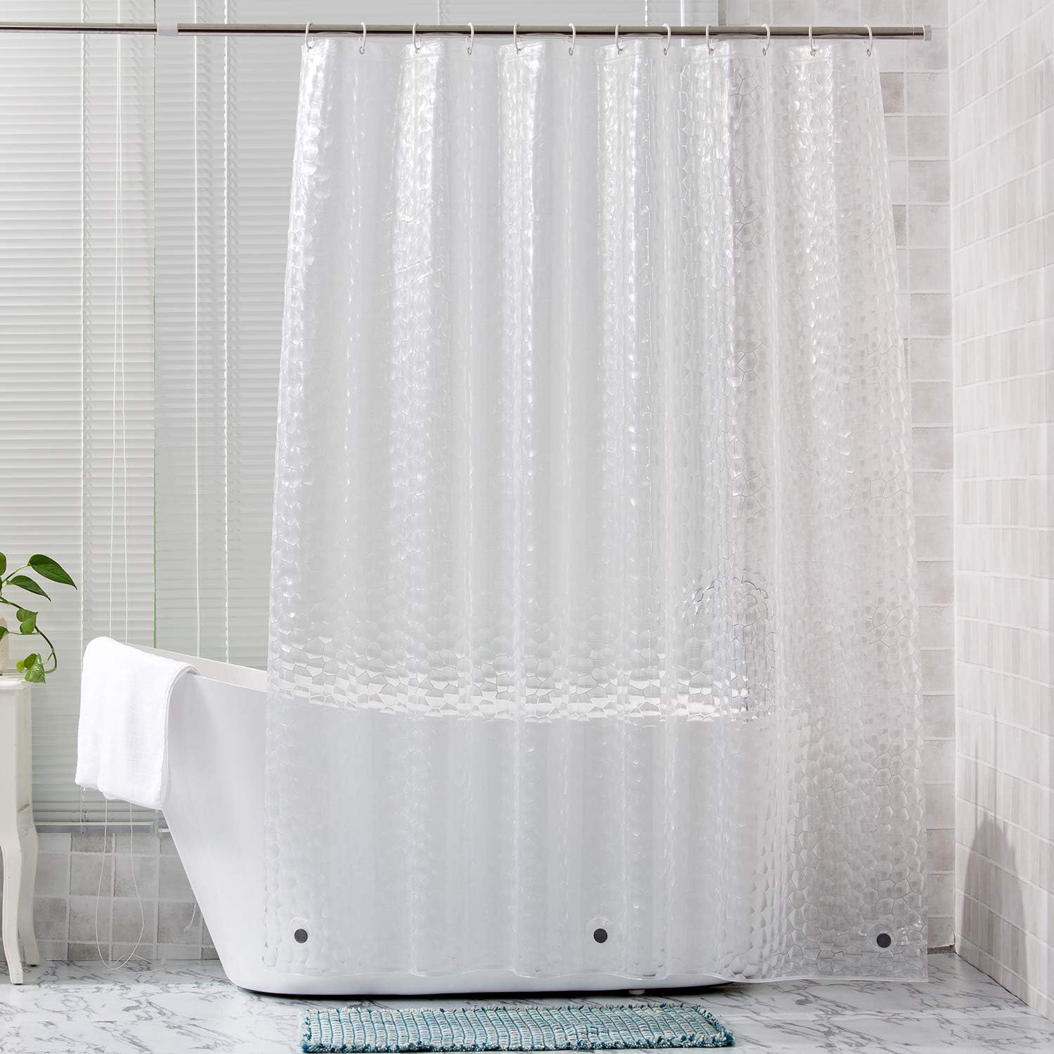 Arcedo Shower Curtain Liner with Magnet, Water Repellent Shower Curtain, Plastic Stall Shower Curtain with Hooks, Odorless Bathroom Accessories with Rust Resistant Grommet, 72 x 72 Inch, Water Cube: Home & Kitchen