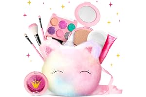 ULOVEME Kids Washable Makeup Kit for Girls 4-6 with Small Coin Purse(5.5x5.25in) - Real, Non Toxic Make Up Toy Gift- Umicorn Gift Set (Rainbow Coin Purse)