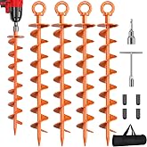 Phopich Ground Anchor Screw in, 4 Pack Spiral Trampoline Anchors with Nut and Tool Swing Set Anchors Tent Stakes High Wind Heavy Duty for Sheds, Carports, Mobile Home Orange