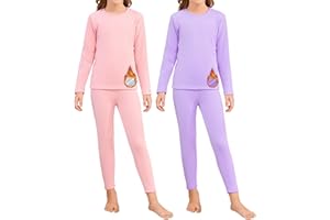HELIOSCLOAK 2 Set Girls Thermal Underwear Sets Kids Double-Sided Fleece Lined Long Johns Base Layer Top and Bottom for Cold Weather
