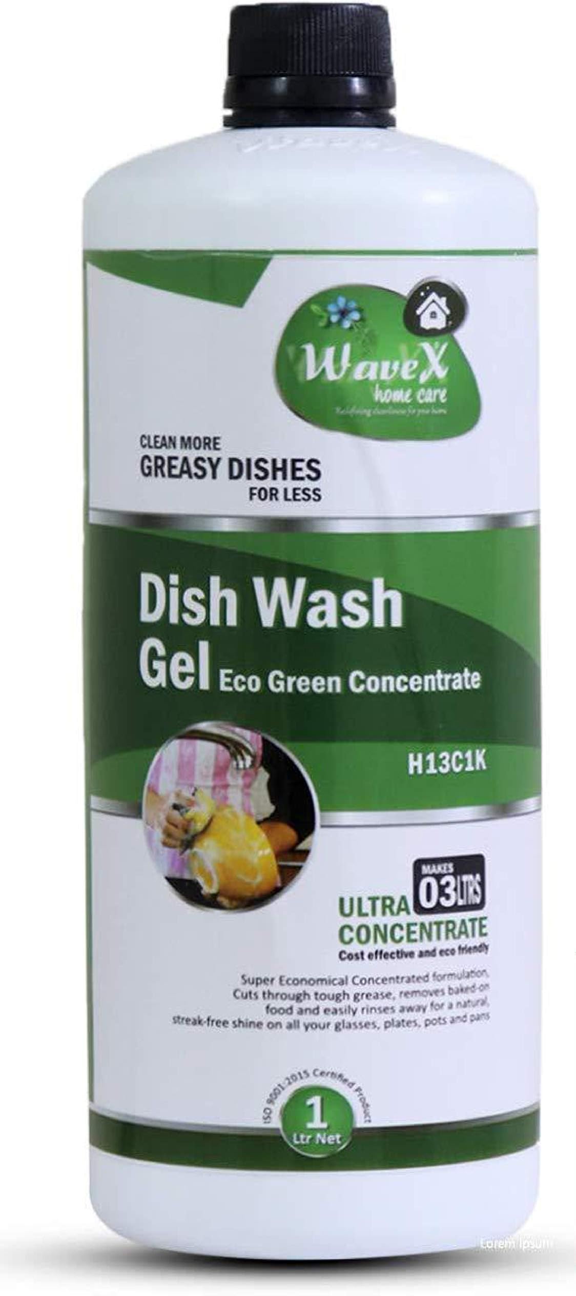 WaveXDishwash Liquid Gel Eco Green Concentrate (1ltr) Makes 3 Litres