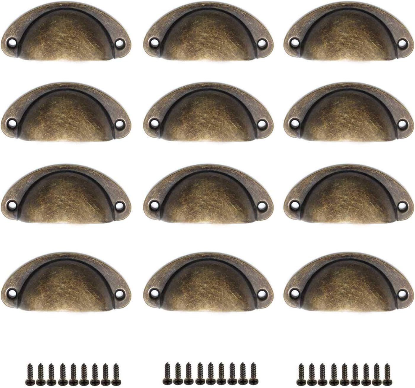 WJUAN 12 Pieces Shell Handle Drawer Handles Furniture Handles Vintage Antique Handles Half Circle with Retro Screw, for Cabinet Drawers Pharmacy Cabinet Accessories