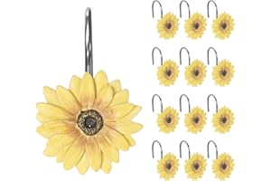 Sunlit Yellow Sunflower Shower Curtain Hooks, Home Decorative Shower Curtain Rings for Bathroom, Resin, Summer Floral Shower 