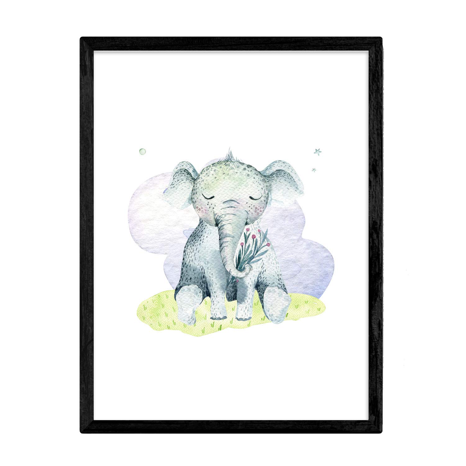 Nacnic Poster with illustration of animal. Sheet with children's animal pictures. Elephant asleep. A4 unframed