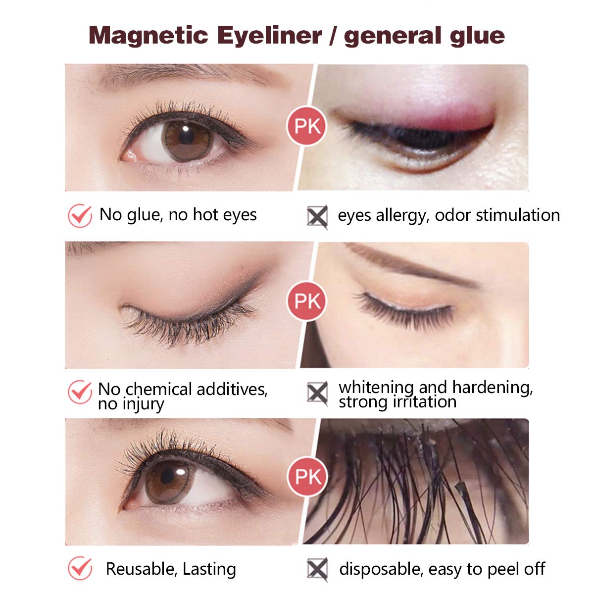 Magnetic Eyelashes Eyeliner Set, Waterproof Long Lasting Magnetic Eyeliner and Lashes Eyelashes Kit, Magnet 3D Eyelashes & 2 PCS Liquid Eyeliner with Eyelash Tweezers,Reusable Silk False Lashes set