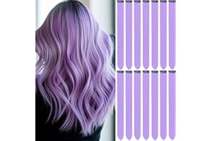 LADYAMZ Colored Hair Extensions 14 PCS, 22 In Dream Rainbow Clip in Hair Extensions Party Highlights, Colorful Long Straight Synthetic Hairpieces for Girls Women Kids Gift(Light Purple)